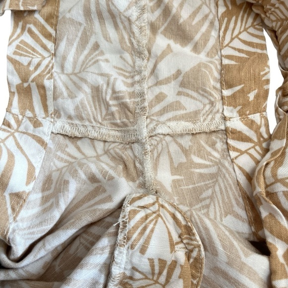 Loft Palm Leaf Print Linen Blend Neutral Colors Elastic Waist Shorts Size Large - Picture 6 of 10